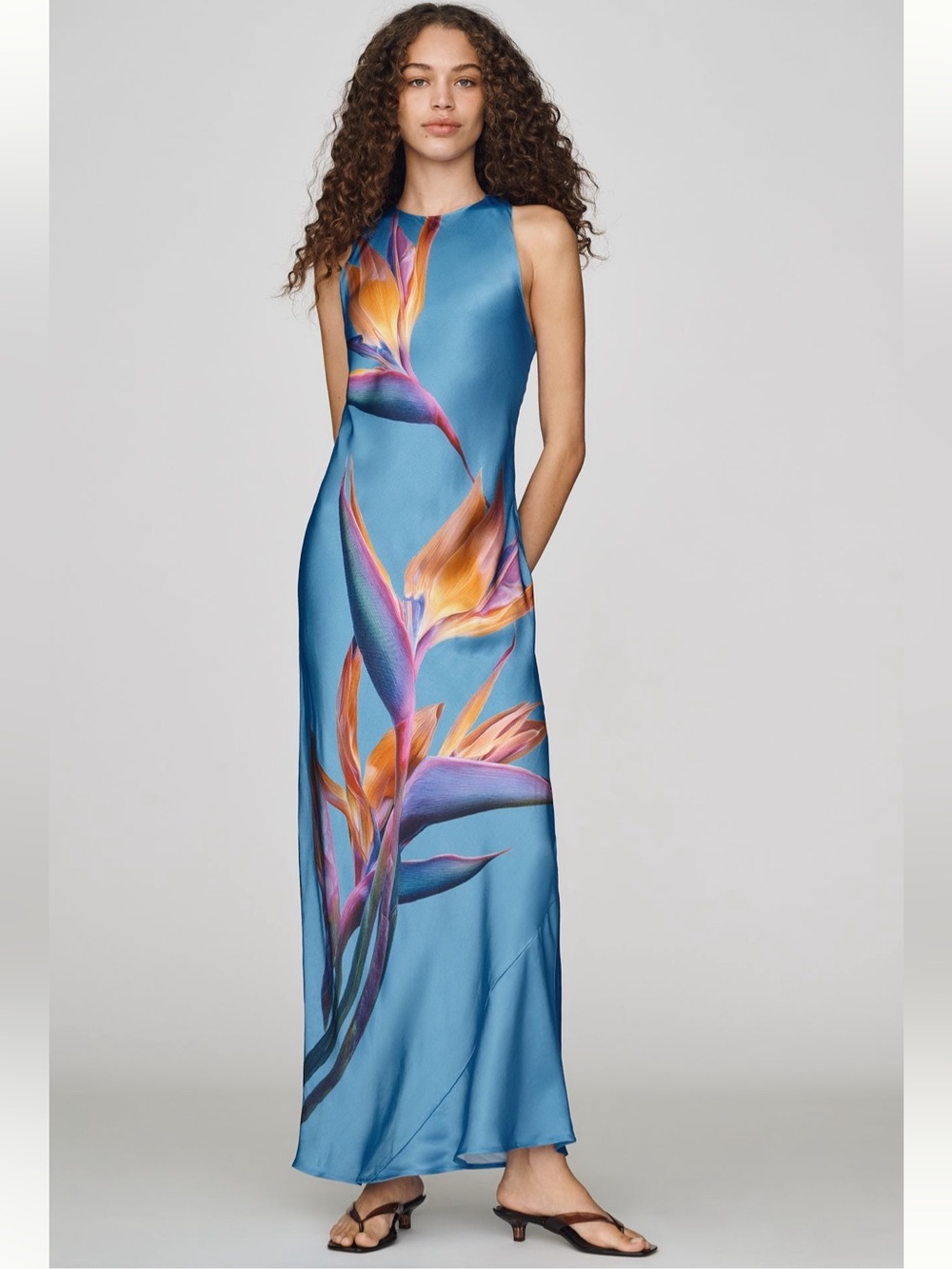 Anthropologie Blue Maxi Dress with Tropical Floral Print - Sz S